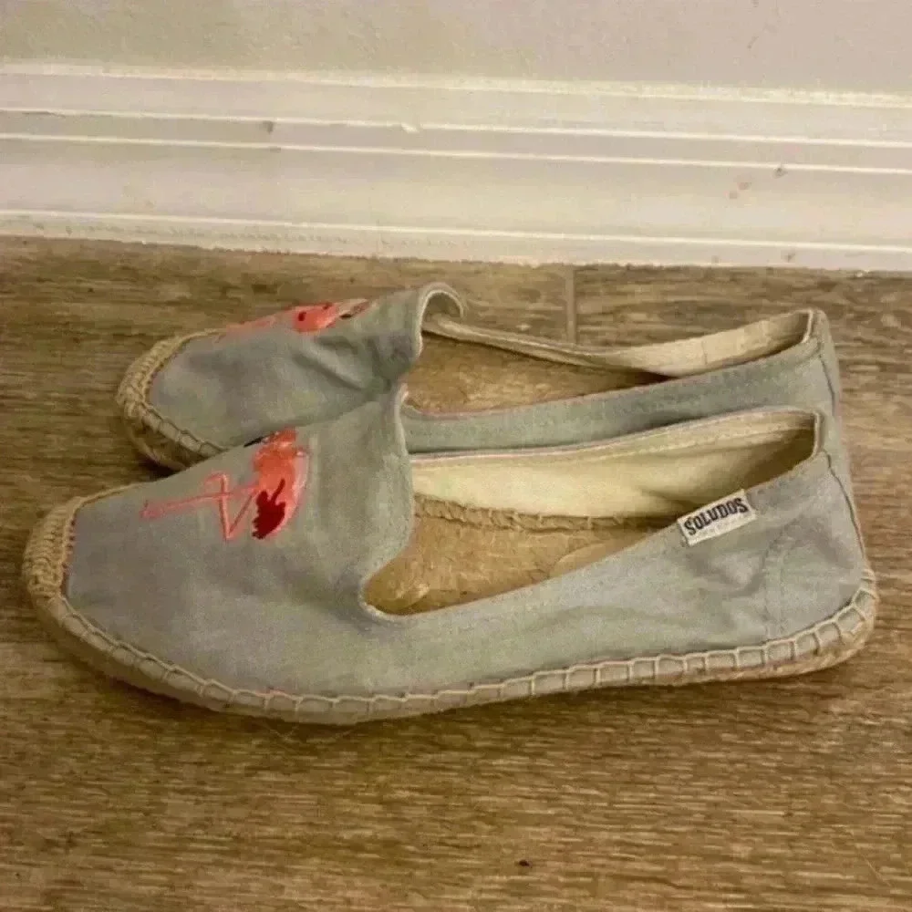 Soludos Flamingo Print Canvas Espadrille Slip On Shoes